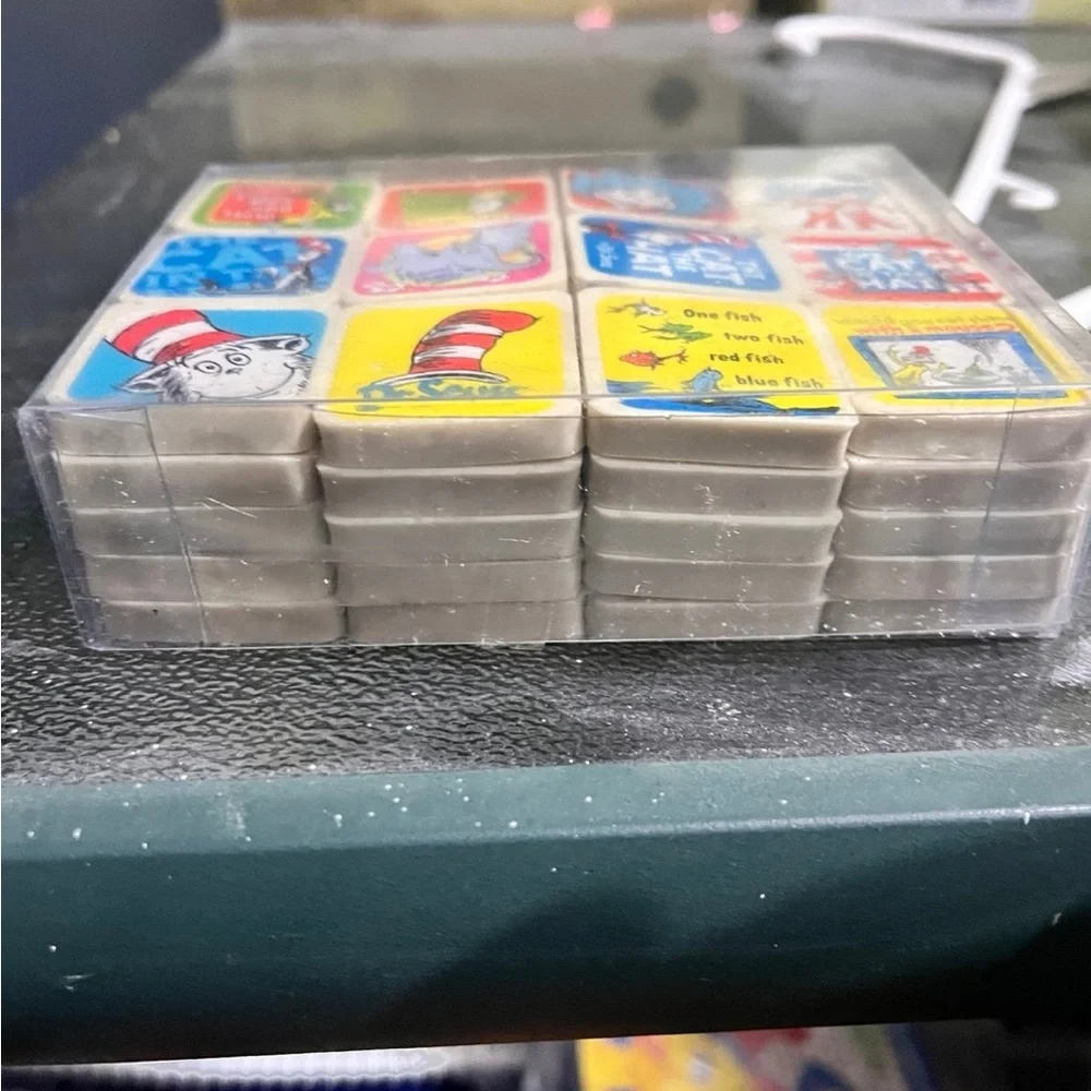 Dr. Seuss Green Eggs and Ham Cat in the Hat School erasers square x 60